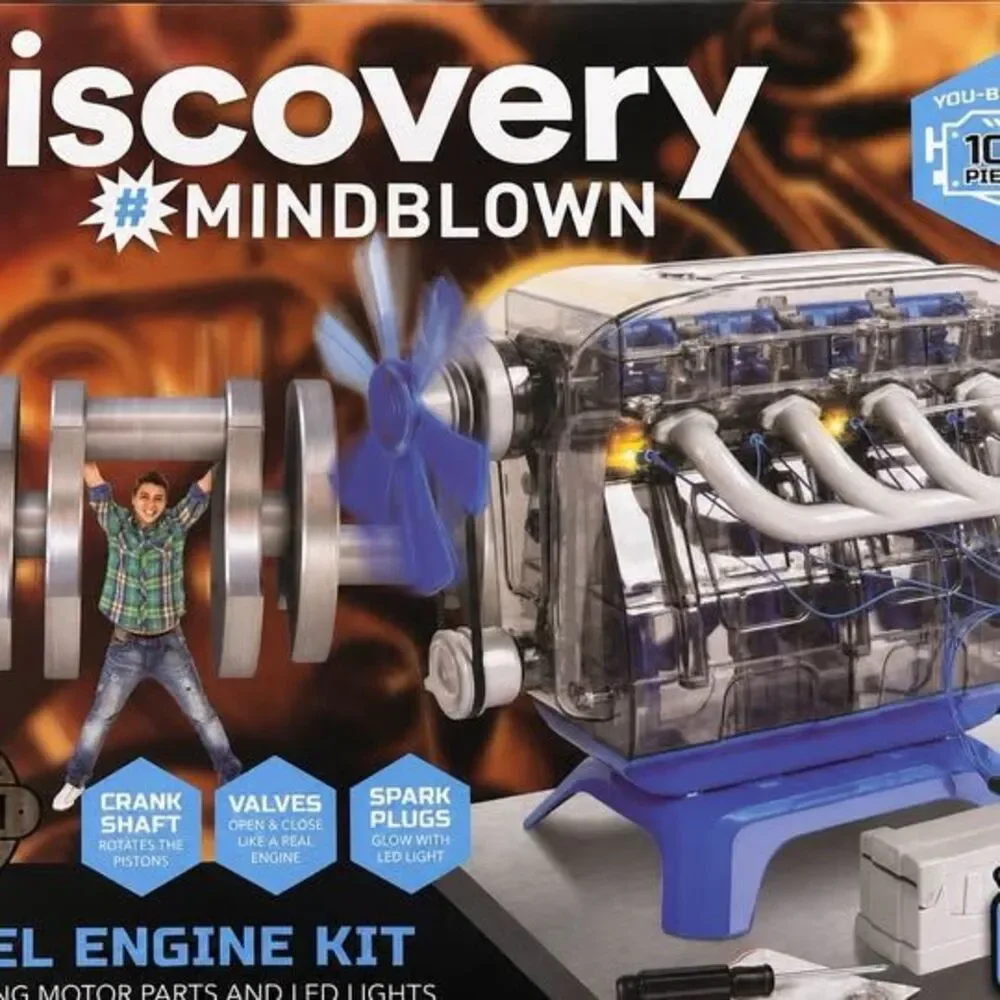 NEW Discovery Mindblown Model Engine Kit – STEM Building Set w/ LED Lights